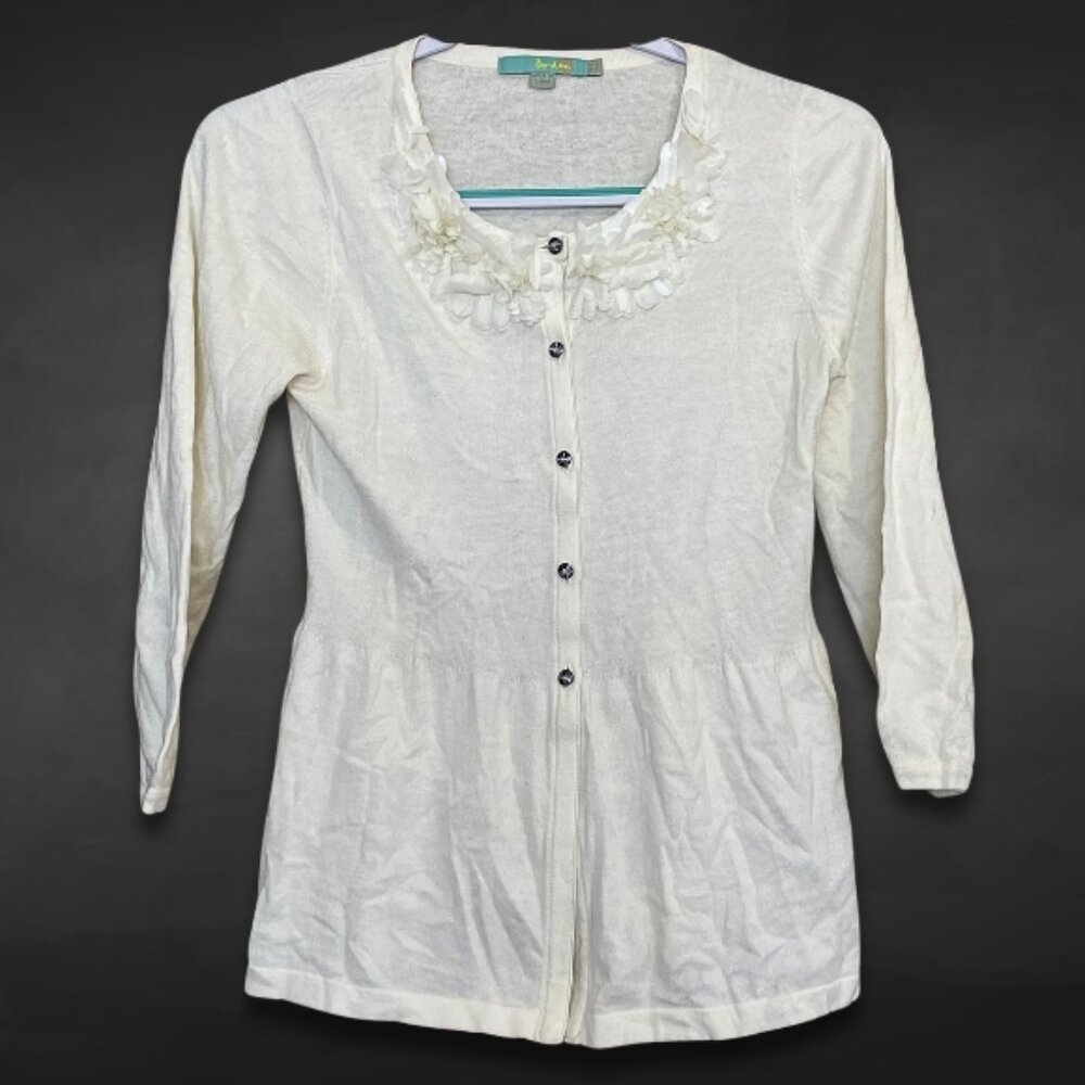 Boden Blouse Button-Front‎ Closure Decorative Accents Lightweight Fabric White 4